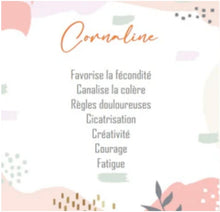 Charger l'image dans la galerie, Cornaline
Favorise la fécondité
Canalise la colère
Règles douloureuses
Cicatrisation
Créativité
Courage
Fatigue