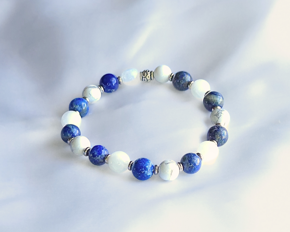 Bracelet Anti-Stress - Lapis Lazuli, Howlite et Pierre de Lune