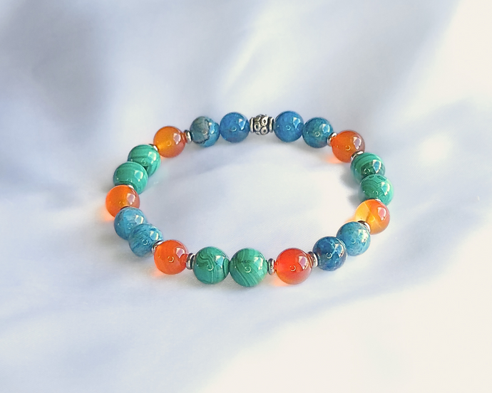 Bracelet Arthrose / Arthrite - Malachite, Apatite et Cornaline