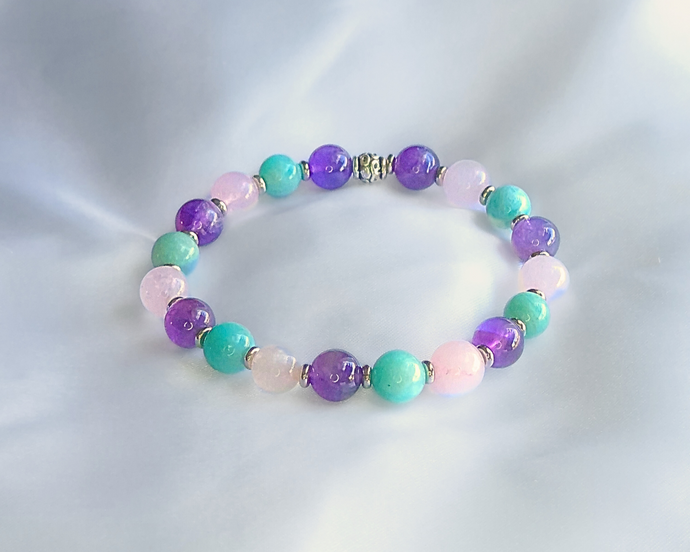 Bracelet Chagrin d'Amour - Quartz Rose, Améthyste et Amazonite