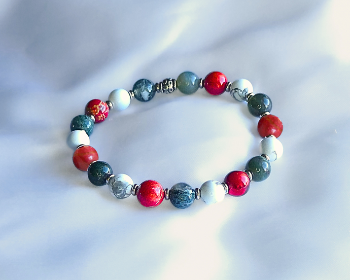 Bracelet Lâcher-Prise - Jaspe Rouge, Howlite et Agate Indienne