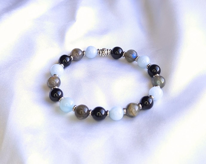 Bracelet Phobie  – Aigue-Marine, Obsidienne Noire et Labradorite
