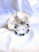 Charger l&#39;image dans la galerie, Bracelet Phobie  – Aigue-Marine, Obsidienne Noire et Labradorite avec geode
