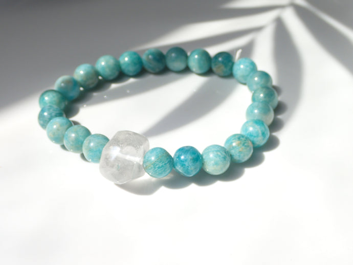 Bracelet Amazonite et Cristal de Roche - Lithothérapie, Apaisement et Harmonie
