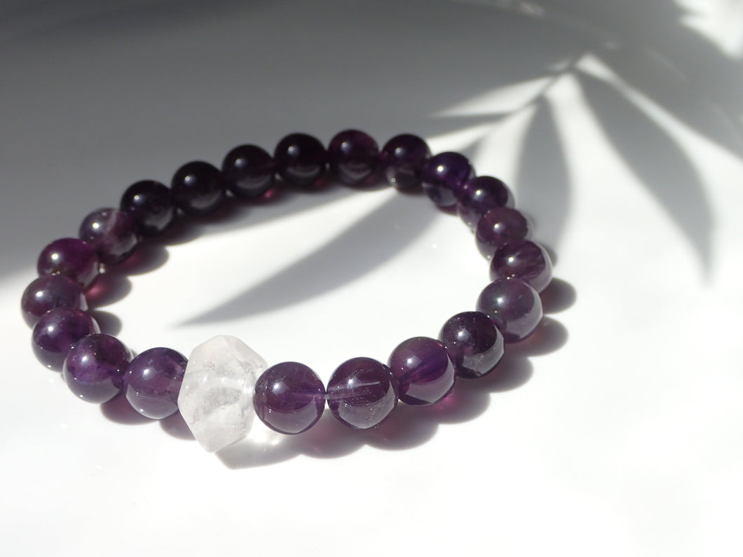 Bracelet Améthyste et Cristal de Roche - Lithothérapie, Sérénité et Équilibre