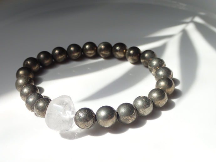 Bracelet Pyrite et Cristal de Roche - Lithothérapie, Prospérité et Énergies Positives
