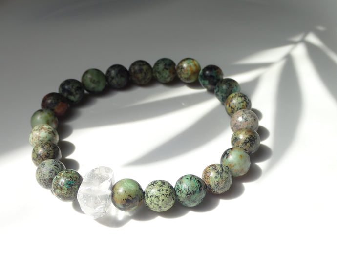 Bracelet Turquoise et Cristal de Roche - Lithothérapie, Protection et Équilibre